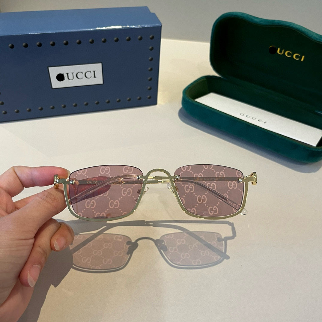 G/G Gold Rim Square Sunglasses with Pink Patterned Lenses