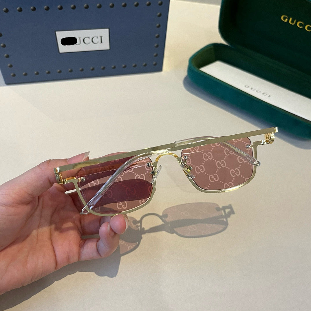 G/G Gold Rim Square Sunglasses with Pink Patterned Lenses