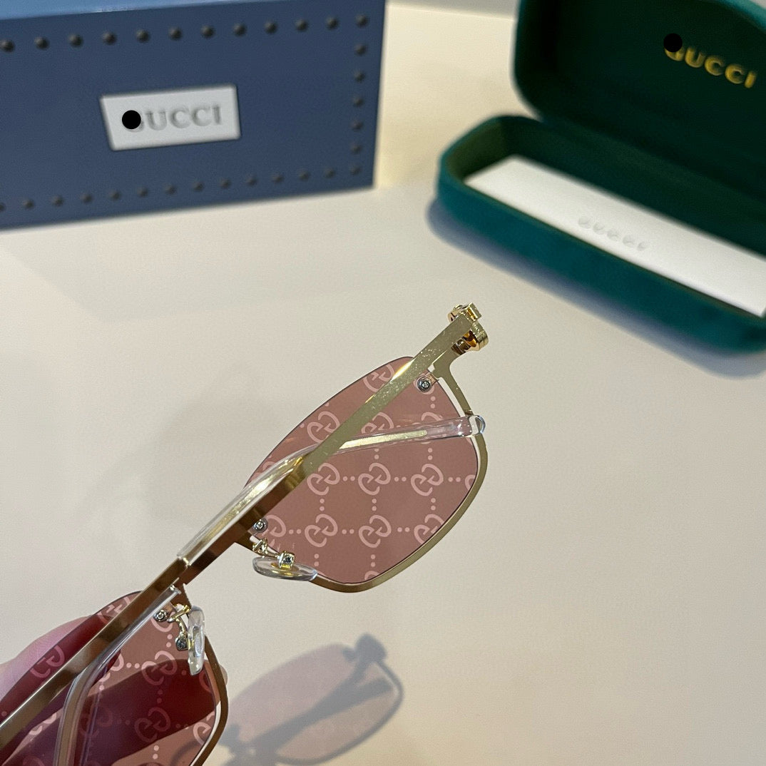 G/G Gold Rim Square Sunglasses with Pink Patterned Lenses