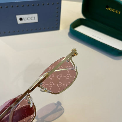 G/G Gold Rim Square Sunglasses with Pink Patterned Lenses