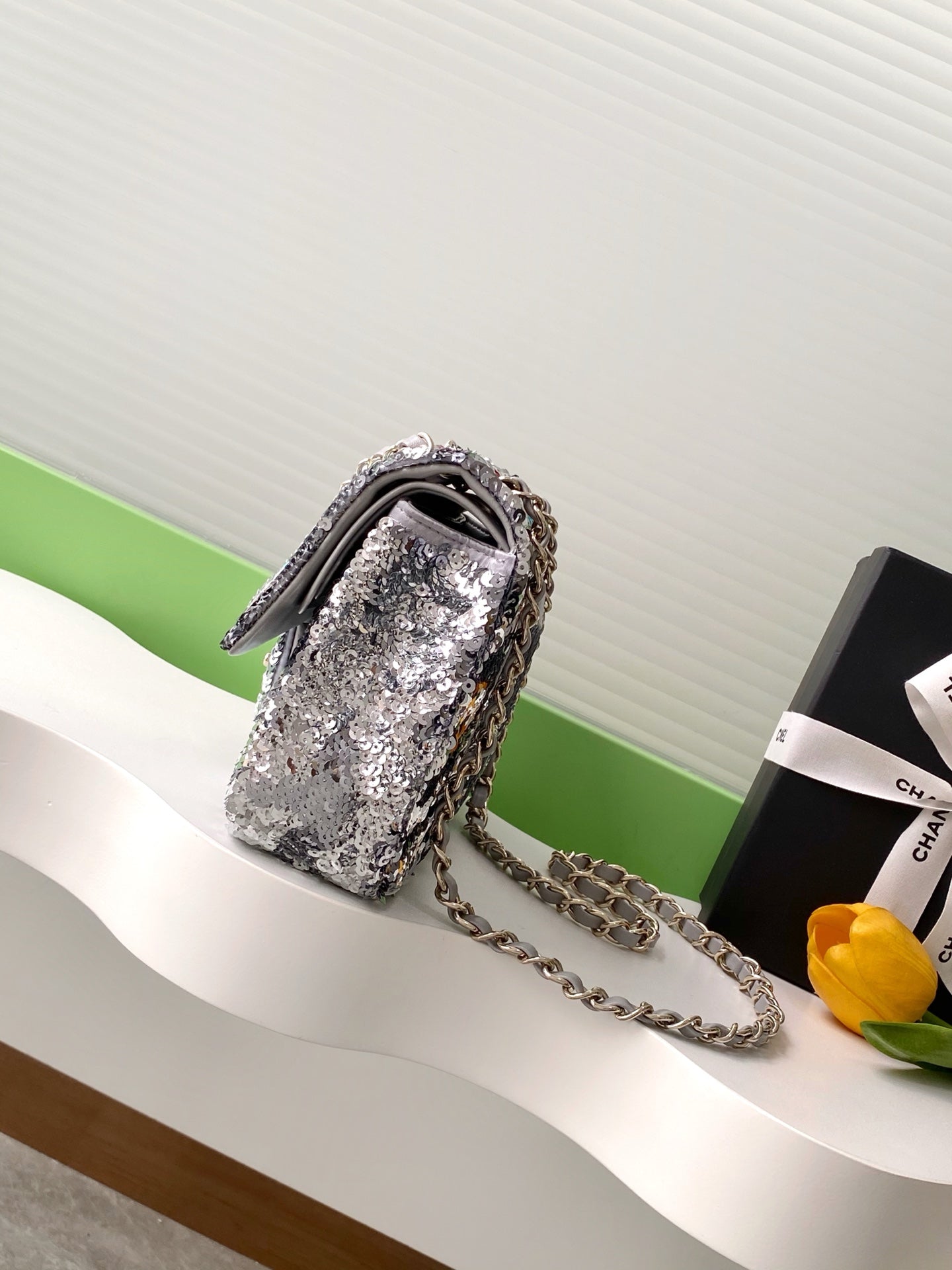 CC Sequin Embroidered Mini Flap Bag – Multicolor Silver